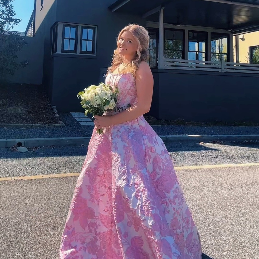 Sherri Hill Pink Floral Ball Gown
